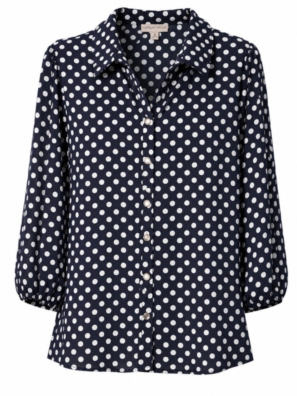 Carolyn Taylor Navy and White Polka Dot Blouse